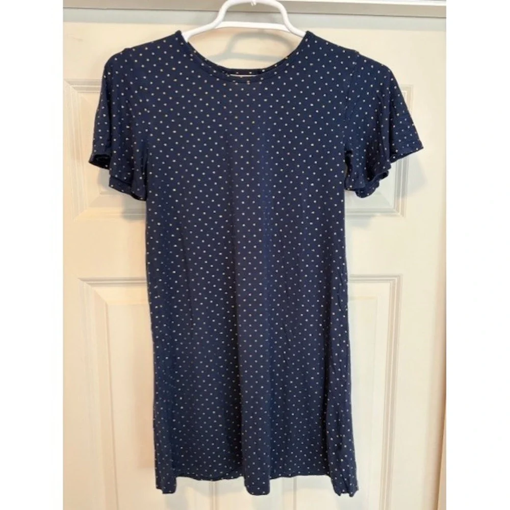 Old Navy girls size 8 stretchy jersey dress, navy blue with gold stars